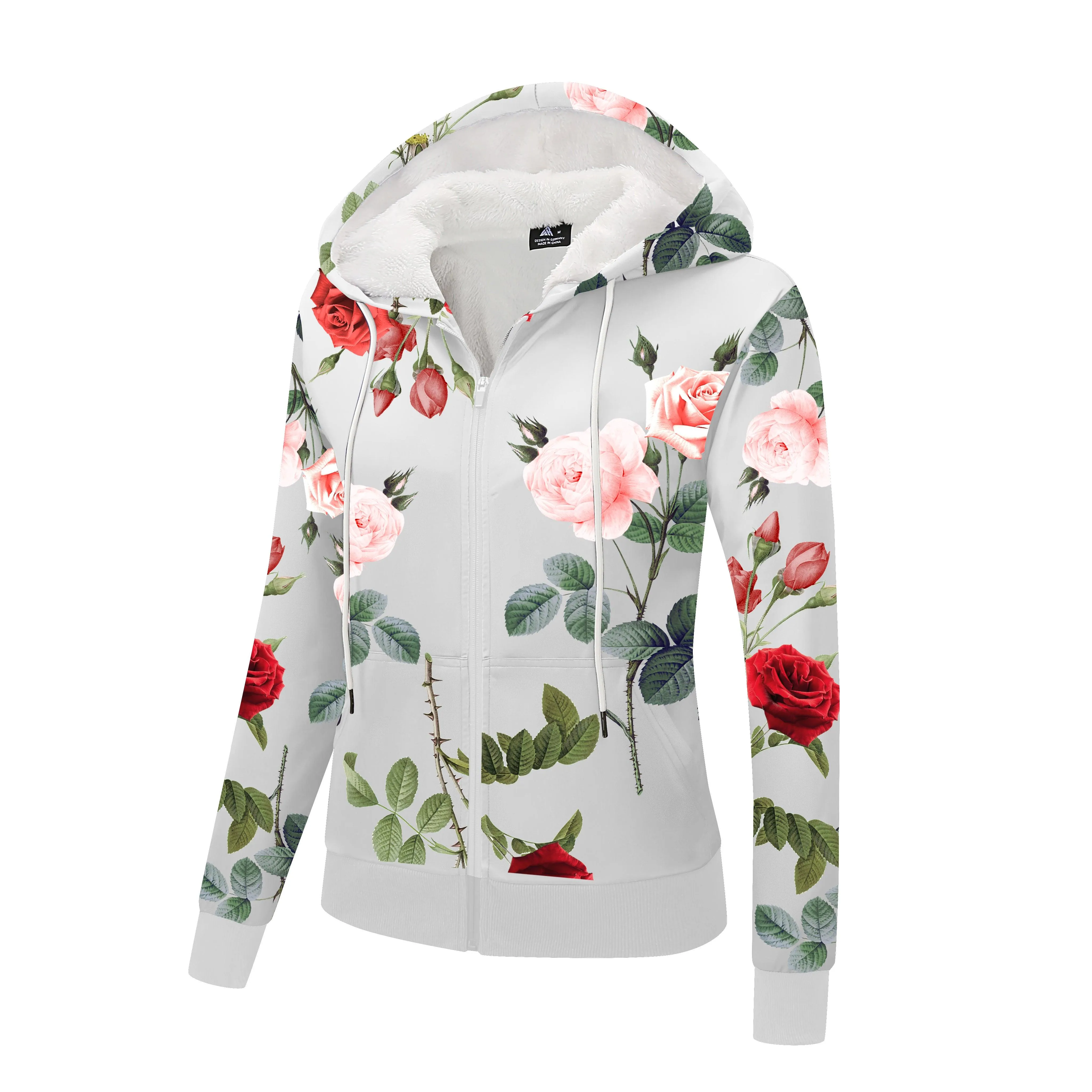 Women's Flowers Print Full Zipper Hoodie-ZPK006167