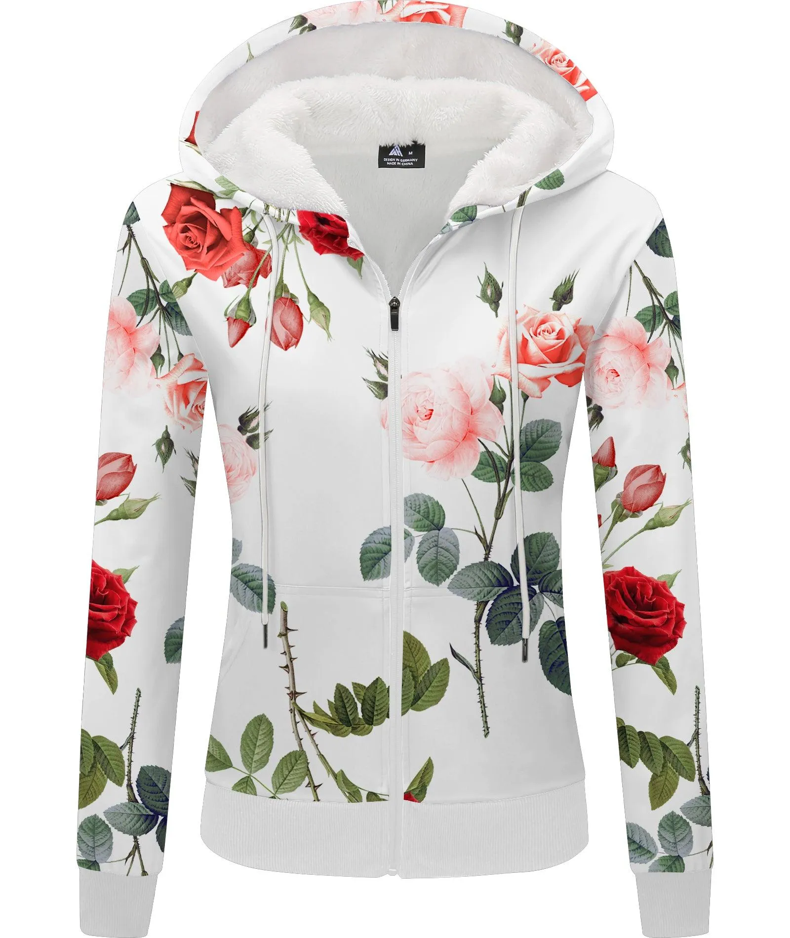 Women's Flowers Print Full Zipper Hoodie-ZPK006167