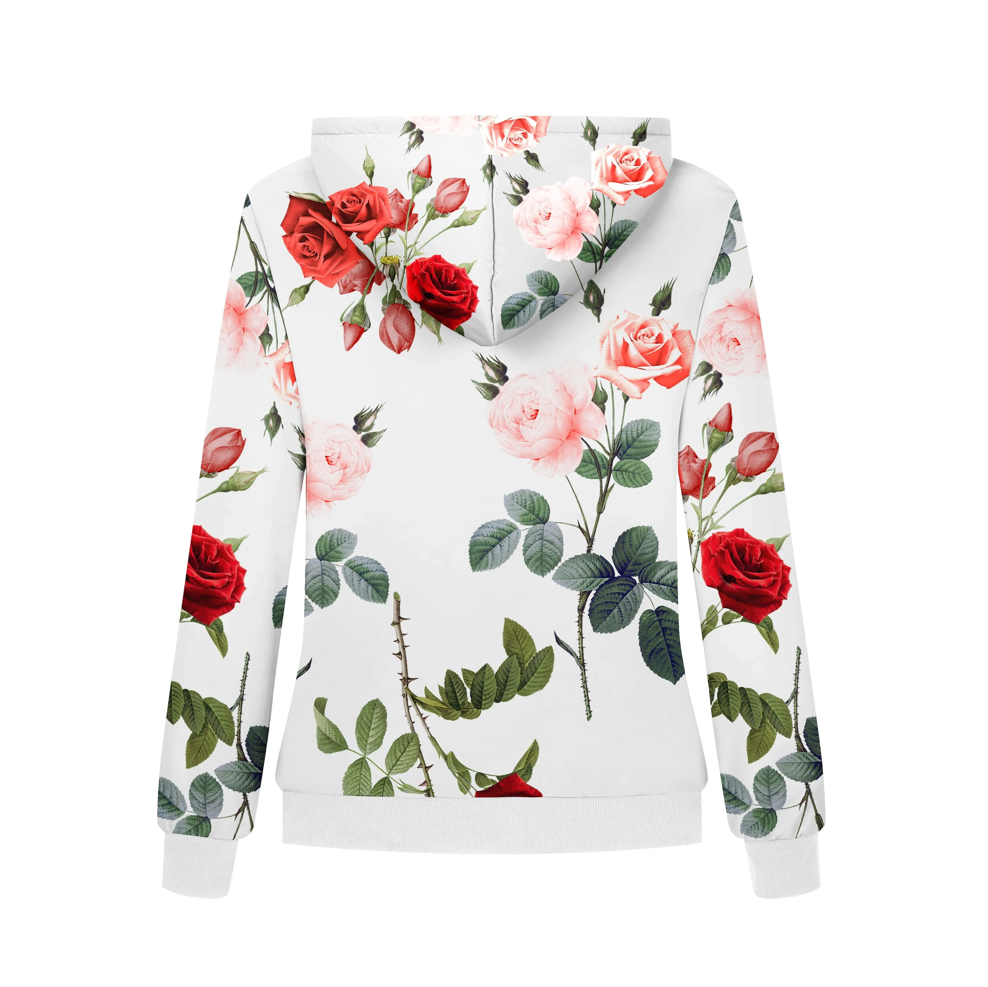 Women's Flowers Print Full Zipper Hoodie-ZPK006167