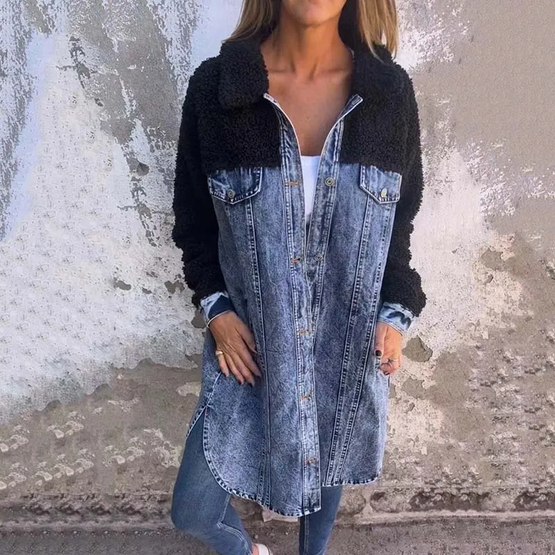 Women’s Sherpa-Lined Denim Long Shirt Jacket