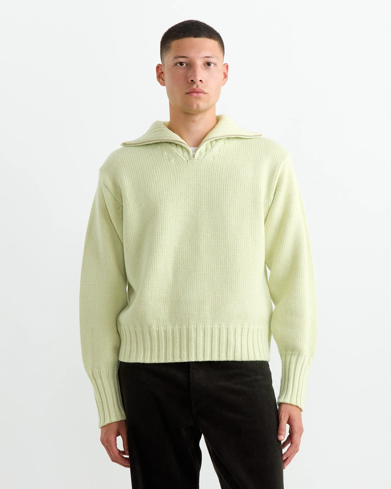 Wool Knit Half Zip Pullover in Light Lime