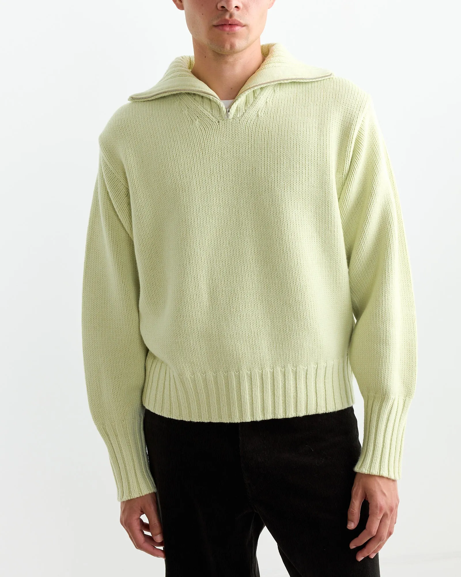 Wool Knit Half Zip Pullover in Light Lime