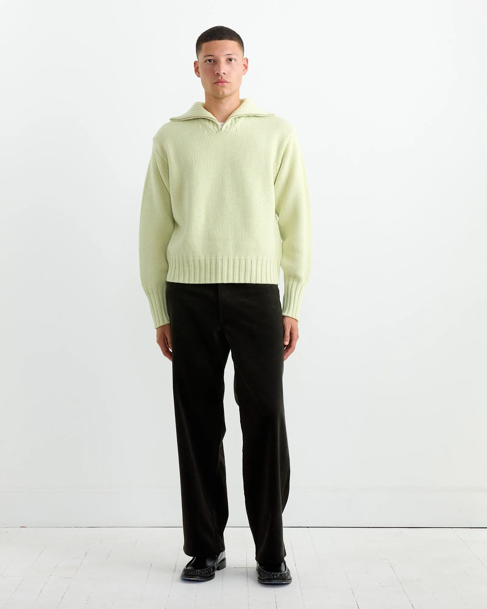 Wool Knit Half Zip Pullover in Light Lime