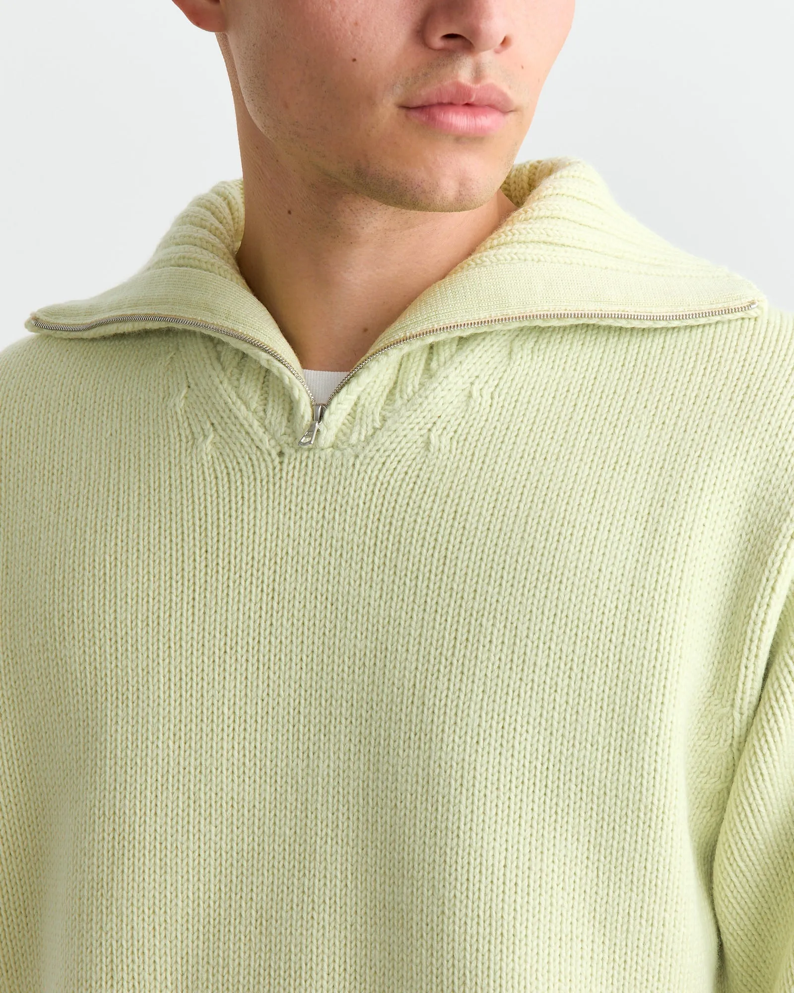 Wool Knit Half Zip Pullover in Light Lime