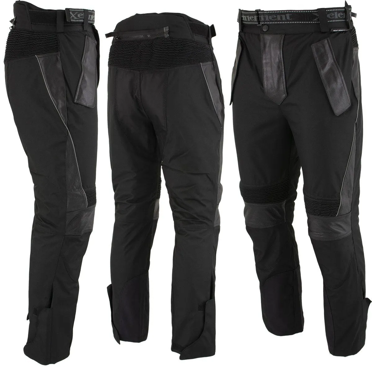 Xelement CF2131 Men’s ‘Road Racer’ Black Tri-Tex and Leather Motorcycle Racing Pants with X-Armor Protection